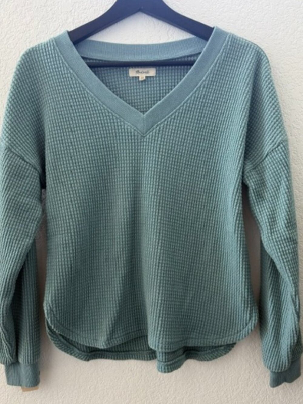 Madewell Waffle Knit V-Neck Thermal Top Sage Blue Long Sleeve (X-Small)